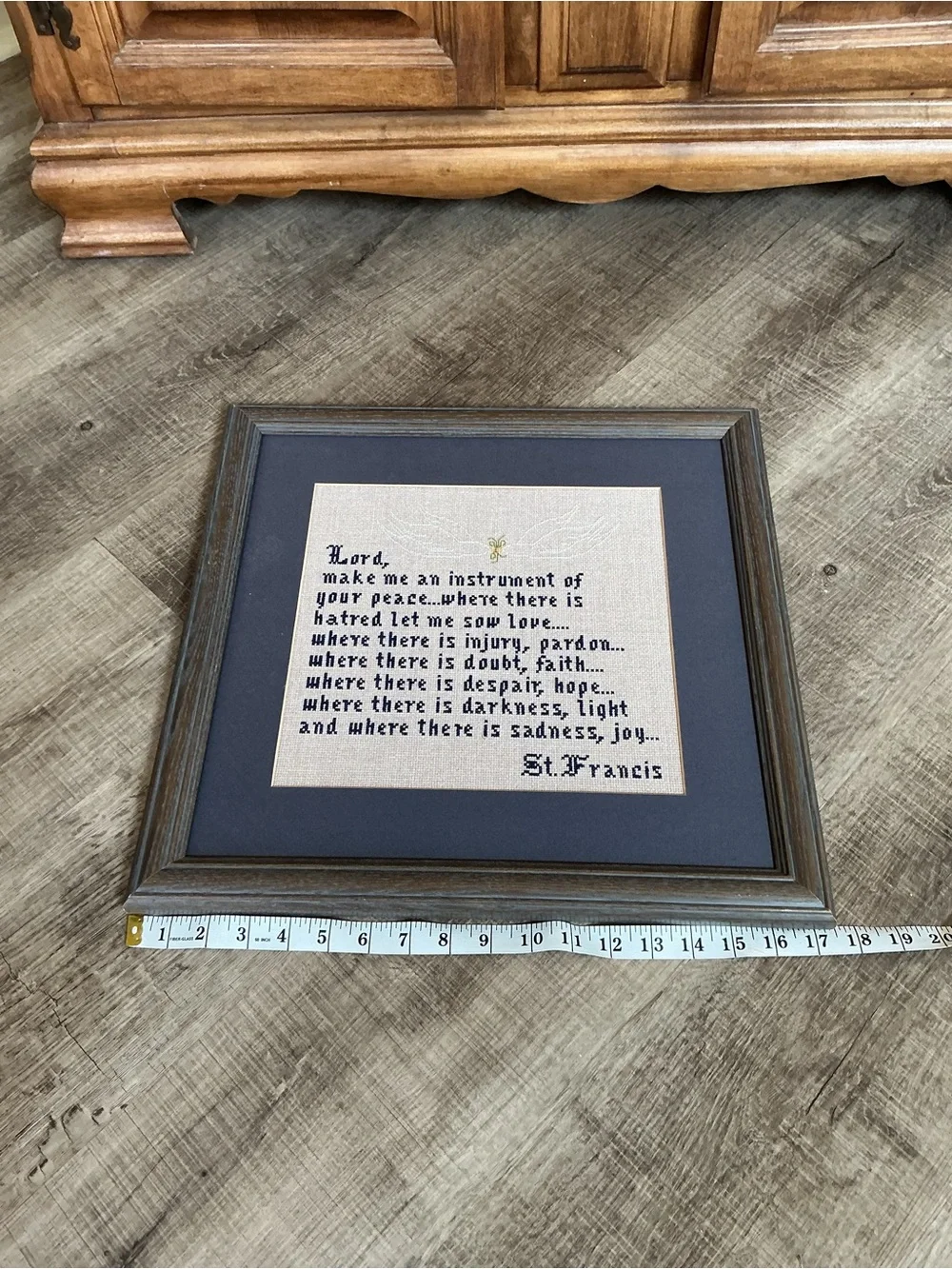 St. Francis Prayer Cross-Stitch Wall Art in Blue and Cream